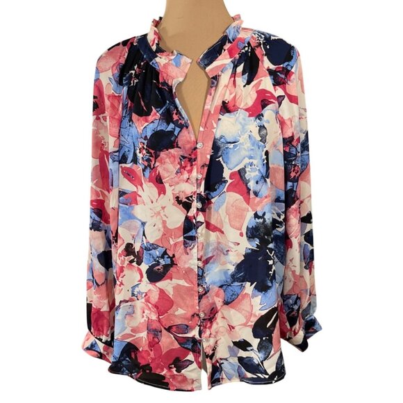Jones New York Multi Color Blouse Top Tunic Size 1X Button Front - Picture 1 of 5